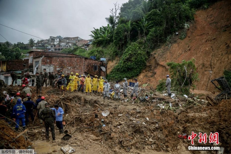 巴西东北部暴雨引发多地山体滑坡 死亡人数升至56人