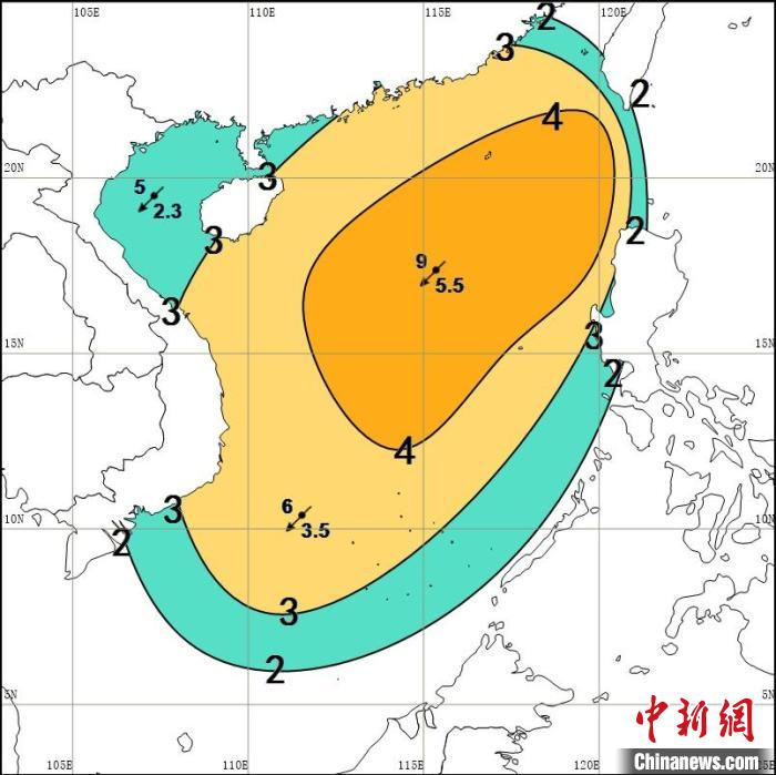 南海大部海域13日～14日有较强风雨天气