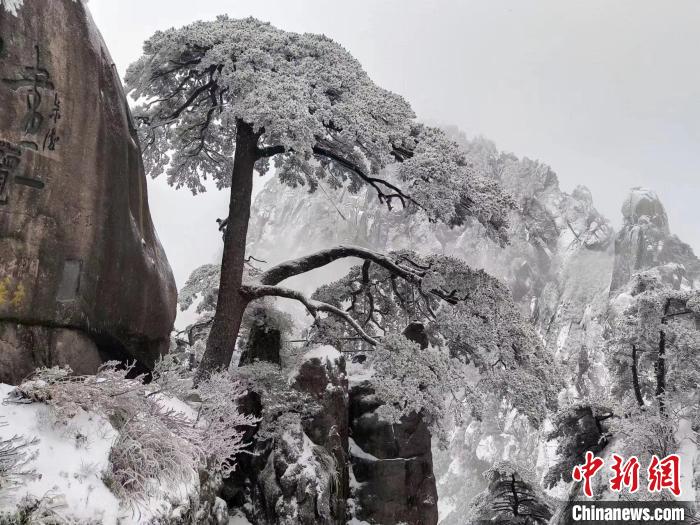 安徽黄山持续降雪五百里银装素裹