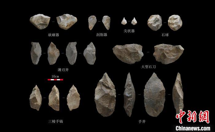 洛南夜塬遗址第三期石制品。　陕西省考古研究院供图