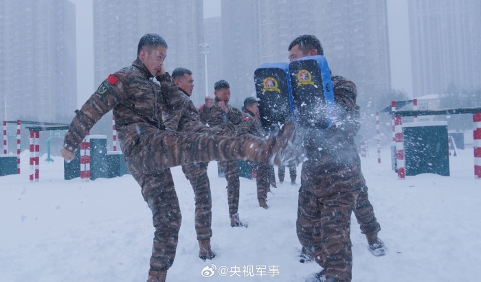 武警黑龙江总队某部组织特战分队开展雪地搏击训练